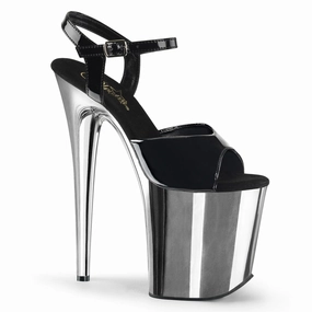 FLAMINGO-809 Black Patent/Silver Chrome Flat Base
