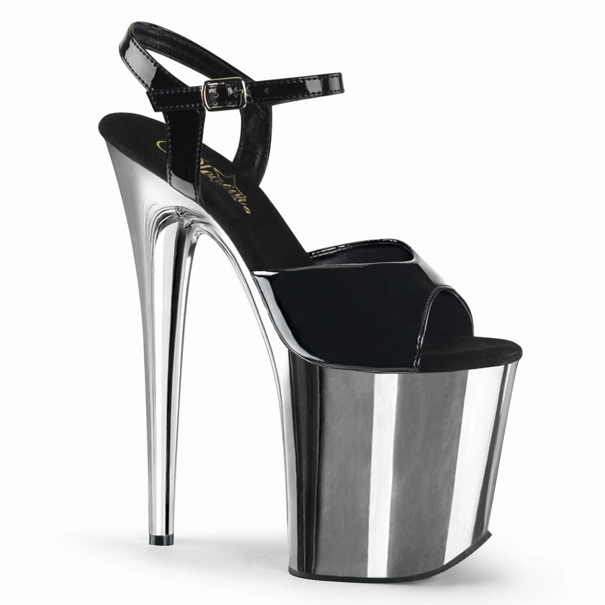 FLAMINGO-809 Black Patent/Silver Chrome Flat Base