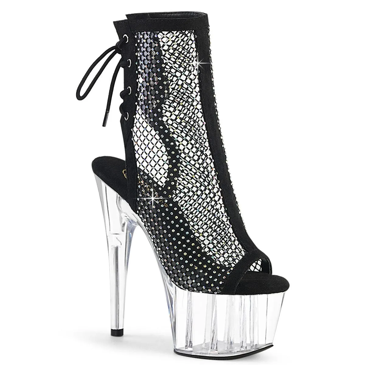 New Drop ADORE-1018RM Black Faux Suede-Rhinestones Mesh/Clear
