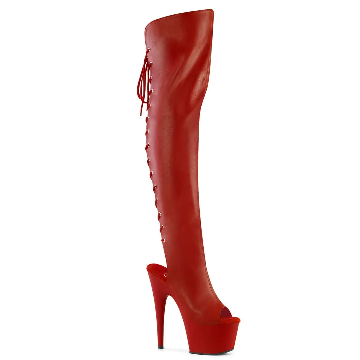 ADORE-3019 Red Faux Leather/Red Matte Island Step Road grip