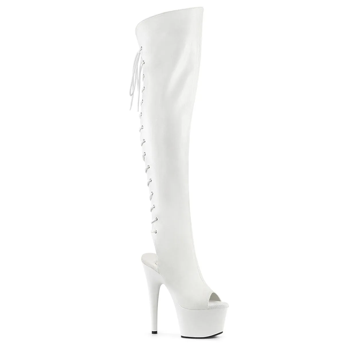 ADORE-3019 White Faux Leather/White Matte Deep Grooves