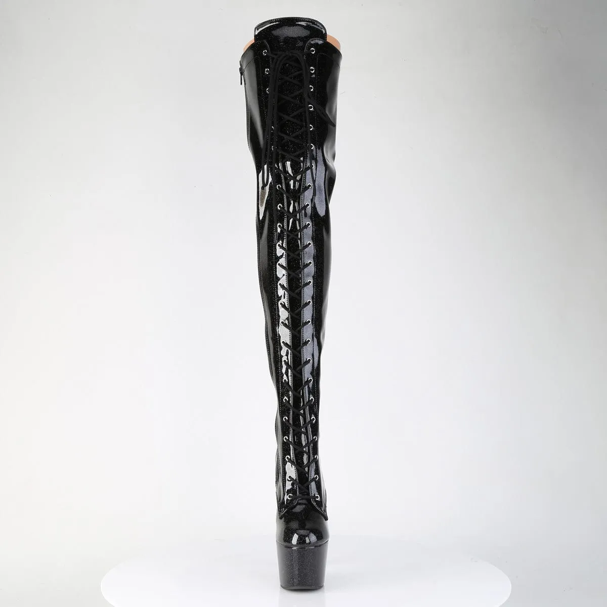 ADORE-3020GP Black Glitter Pat Thigh Boots Leather Touch Performance