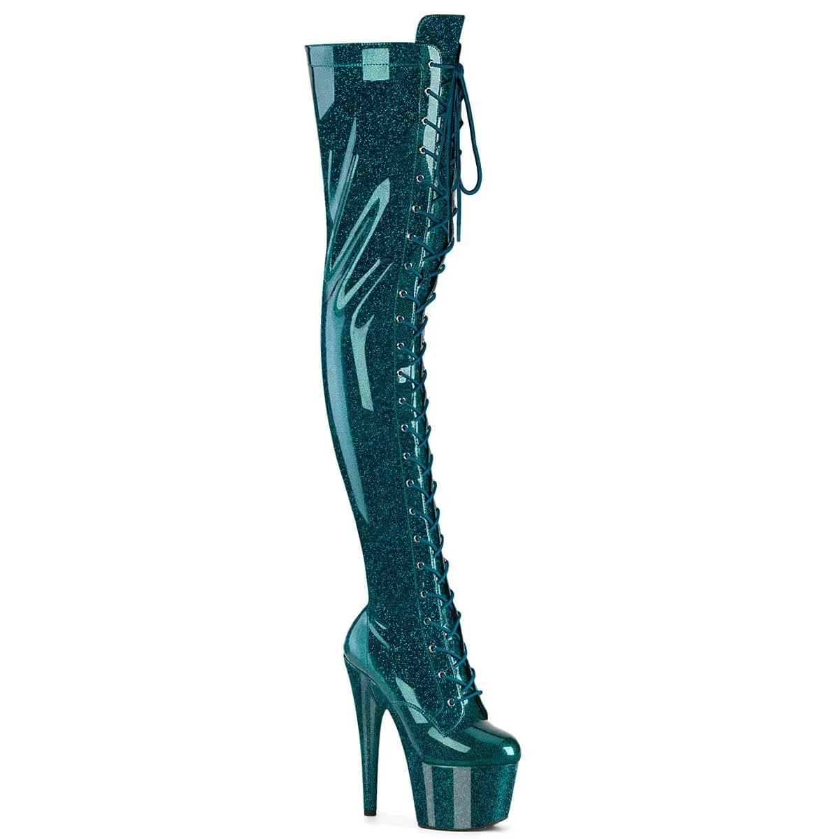 ADORE-3020GP Teal Glitter Patent/M Stretchable Pure Black