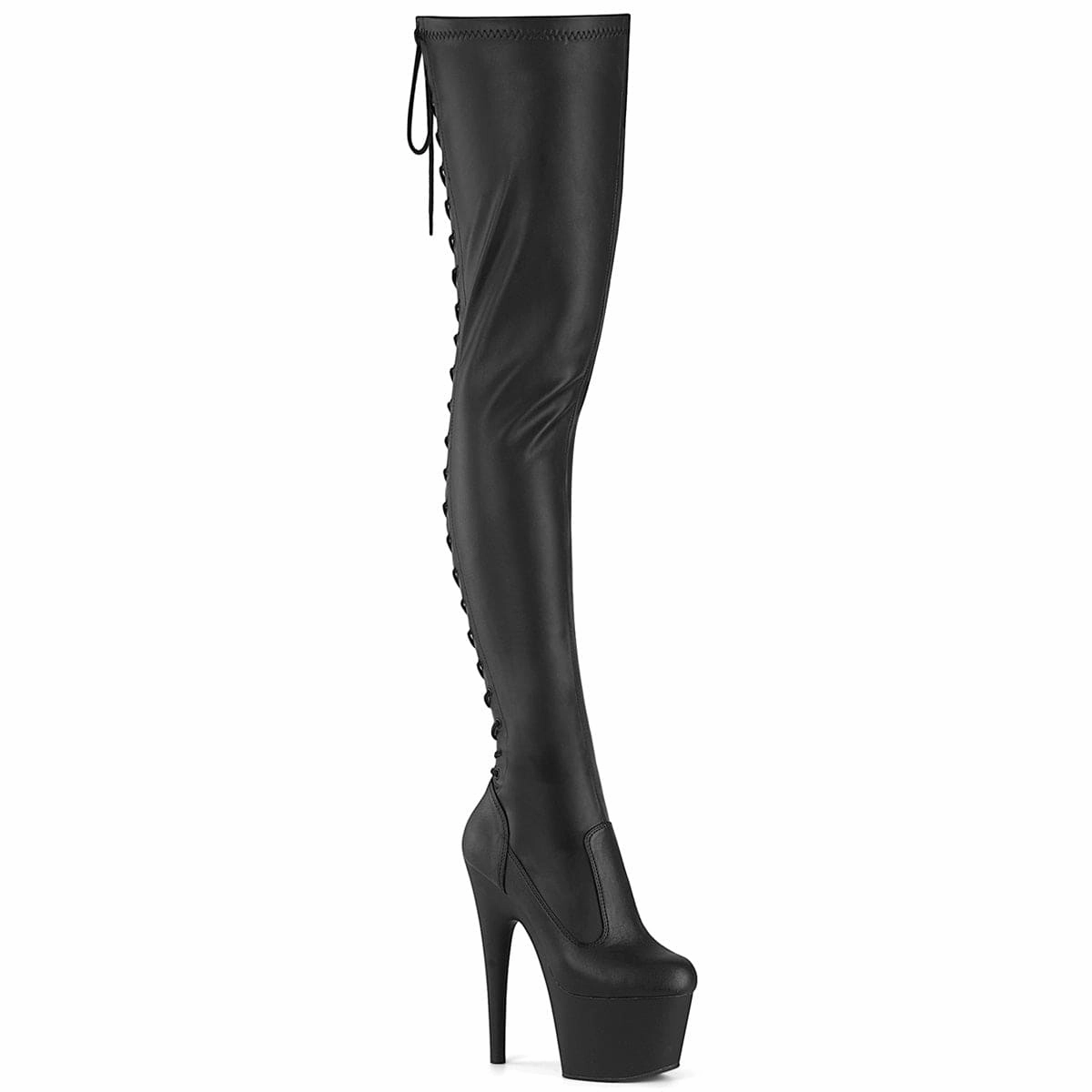 ADORE-3850 Black Stretch Faux Leather/Black Matte Subtle Lines All-Weather Wear