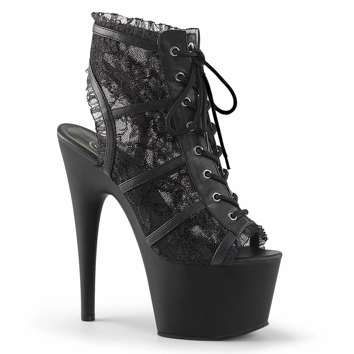ADORE-796LC Black Mesh Lace/Black Matte Tread Pattern Reinforced toe