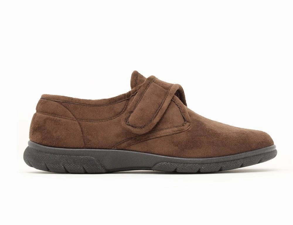 Mens Wide Fit Daniel Brown Slippers Virtual Step Cotton Touch