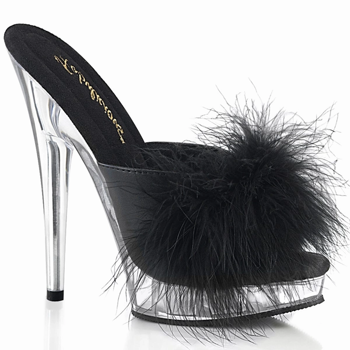 Clear Heels SULTRY-601F Black Pu-Marabou Fur/Clear