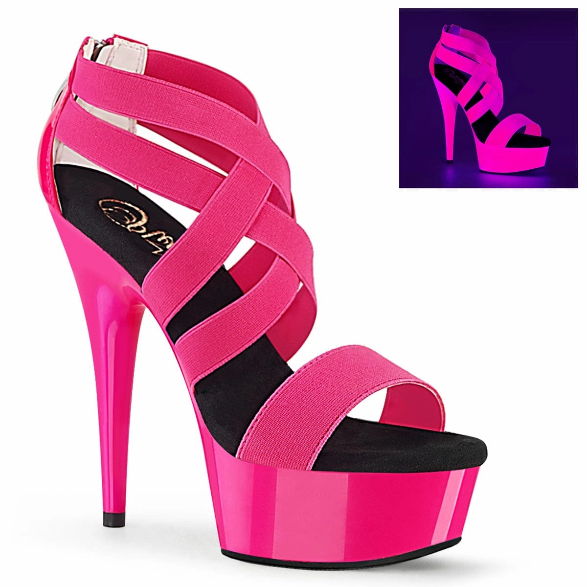 Glamorous Stilettos DELIGHT-669UV Neon Hot Pink Elastic Band-Patent/Neon Hot P.