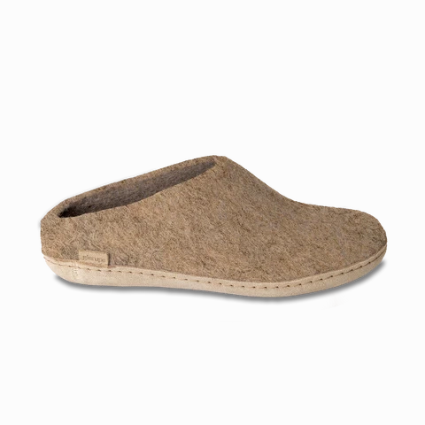 Flexible Style Leather Material Slip-on with Leather Sole - Sand