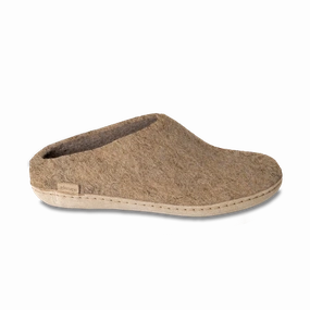 Flexible Style Leather Material Slip-on with Leather Sole - Sand