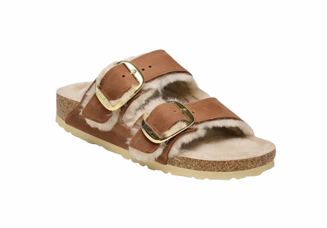 Trendy Look Slip-On Comfort ARIZONA BIG BUCKLE SHEARLING COGNAC