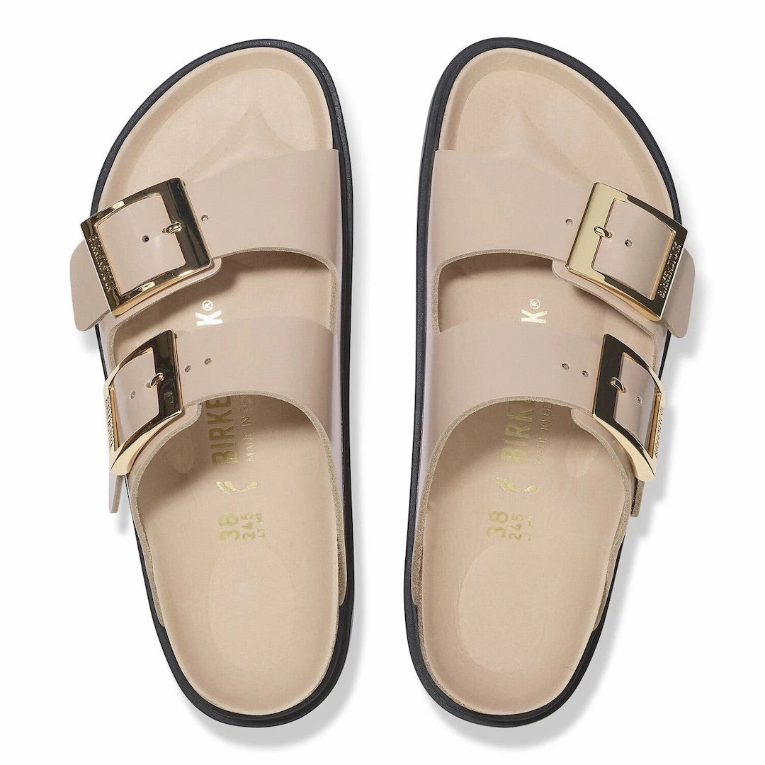 Good Traction Rubber Outsole Arizona Droplet Buckle - High Shine New Beige