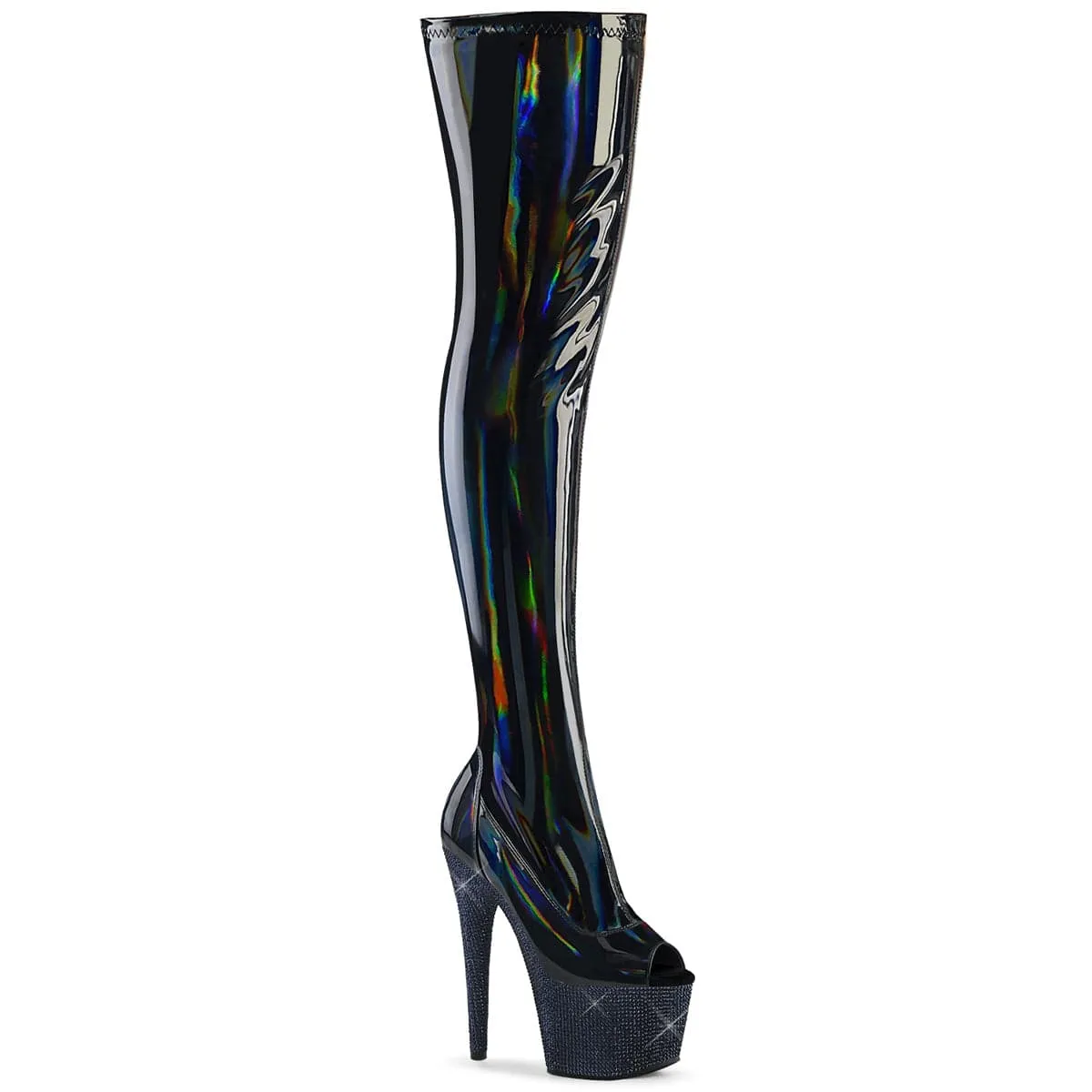 BEJEWELED-3011-7 Black Stretch Hologram Patent/Midnight Black Rhinestones King Walk Energy Walk