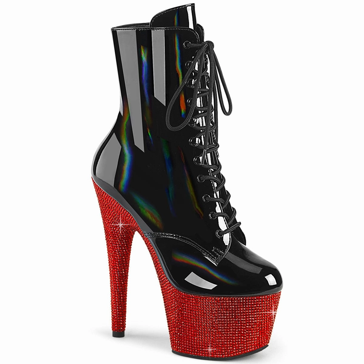 BEJEWELED-1020-7 Black Hologram Patent/Red Rhinestones Cozy And Stylish