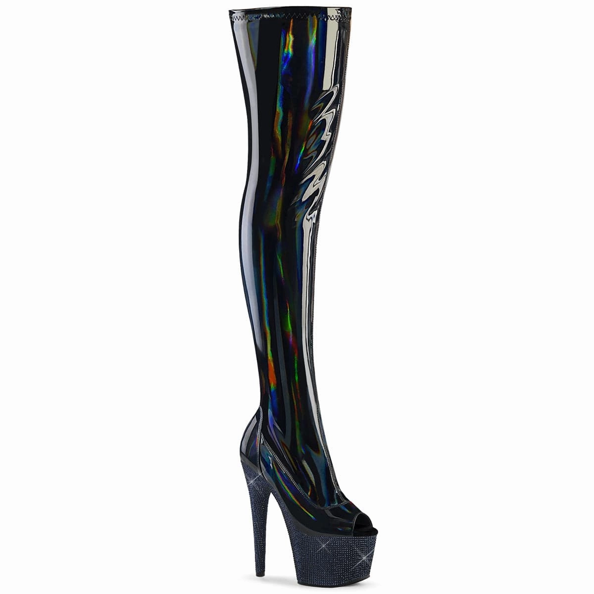 BEJEWELED-3011-7 Black Stretch Hologram Patent/Midnight Black Rhinestones King Walk Energy Walk