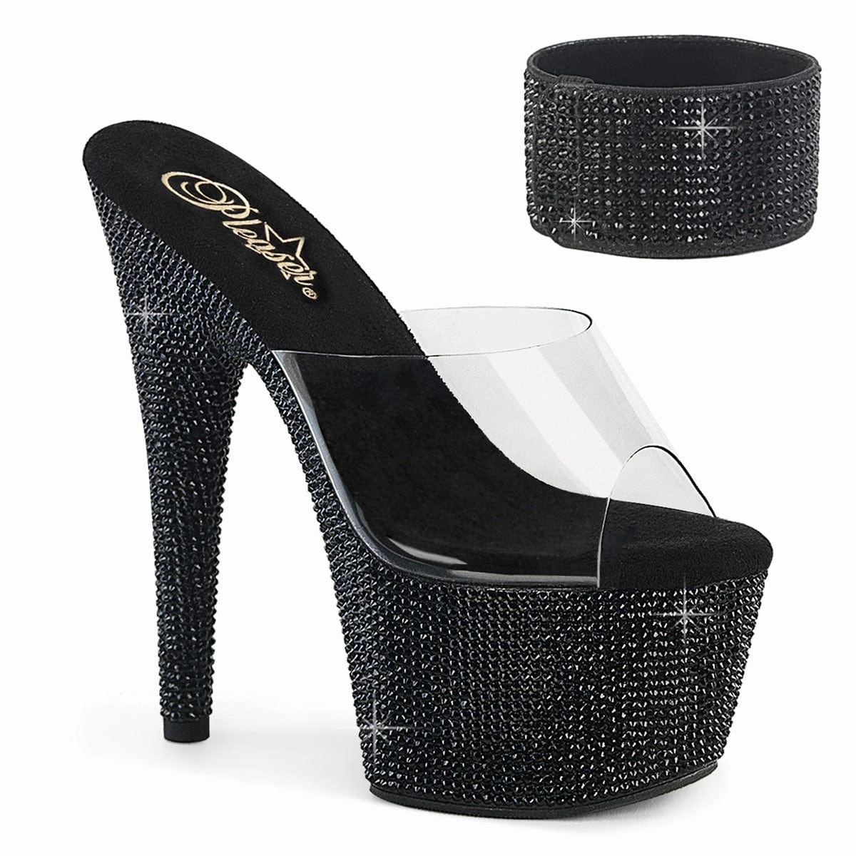 BEJEWELED-712RS Clear/Black Rhinestones Chic Mode Y Strap Design