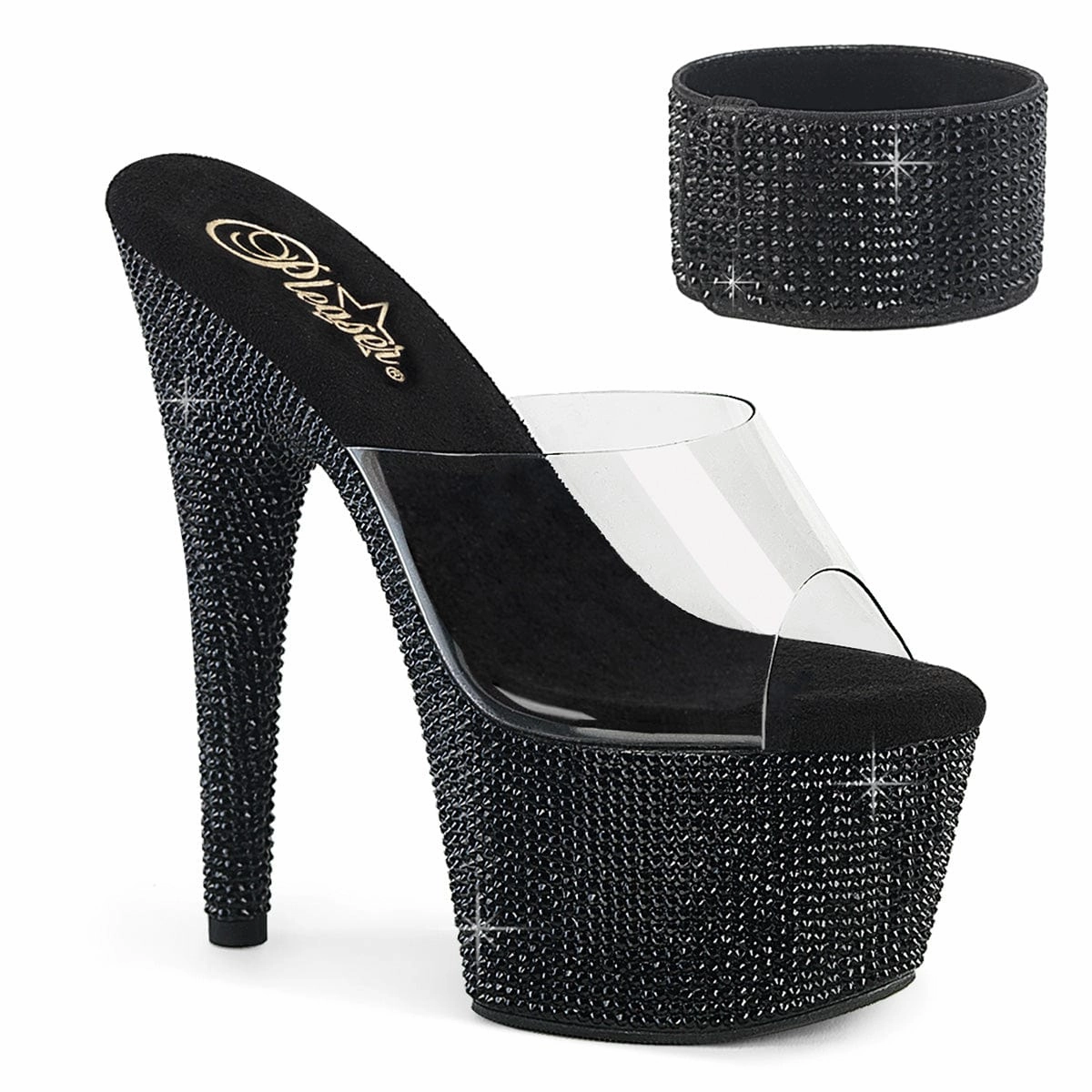 BEJEWELED-712RS Clear/Black Rhinestones Chic Mode Y Strap Design