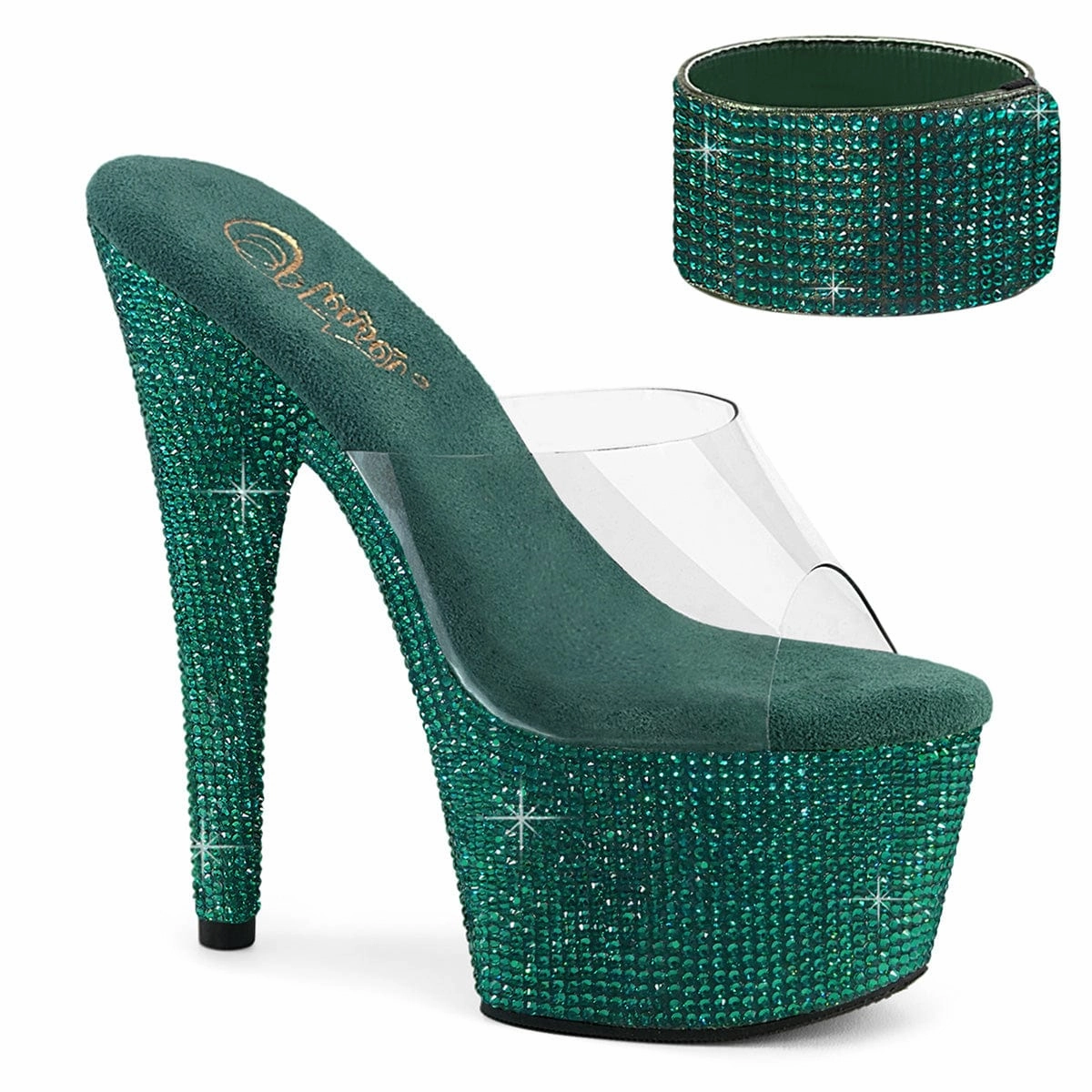 Daily Wear Shoes BEJEWELED-712RS Clear/Green Rhinestones
