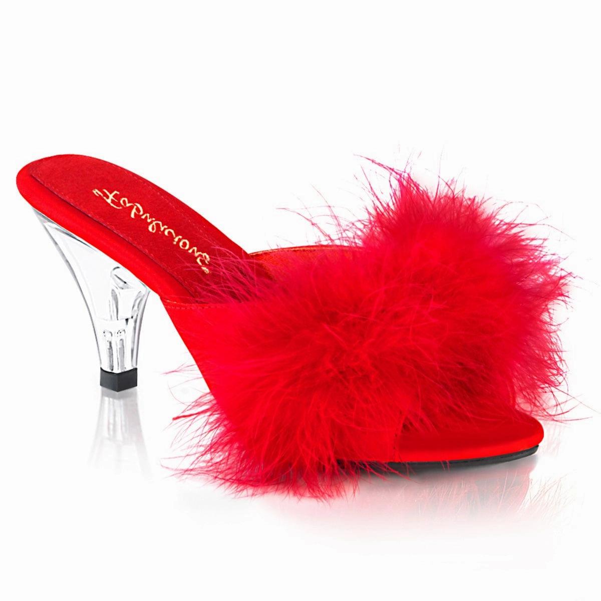 BELLE-301F Red Pu-Fur/Clear Wraparound Strap