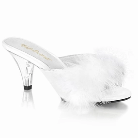 BELLE-301F White Pu-Fur/Clear Bridal Flats and Heels Elegant Platform Sandals