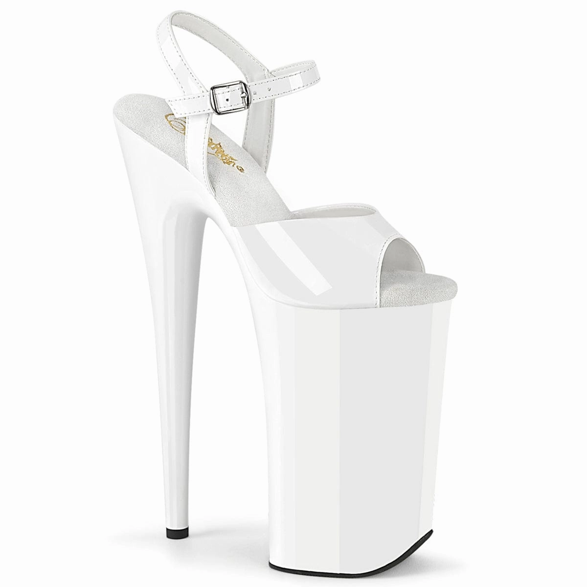 BEYOND-009 White Patent/White Bare Foot Sandal Buckles
