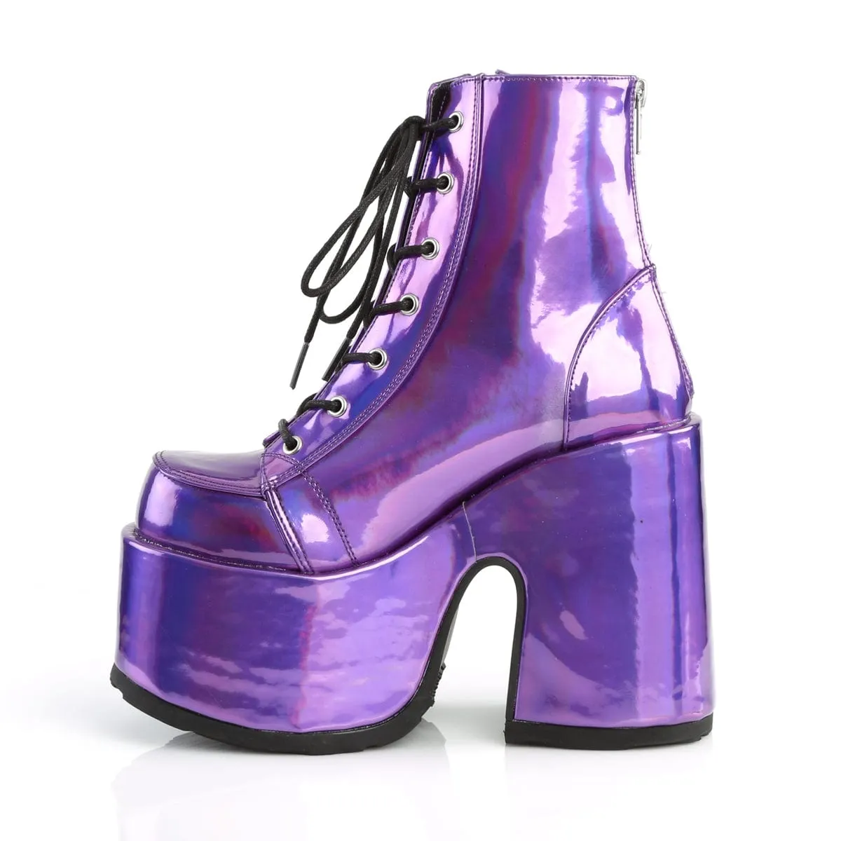 CAMEL-203 Purple Hologram Ankle Boots Slip On