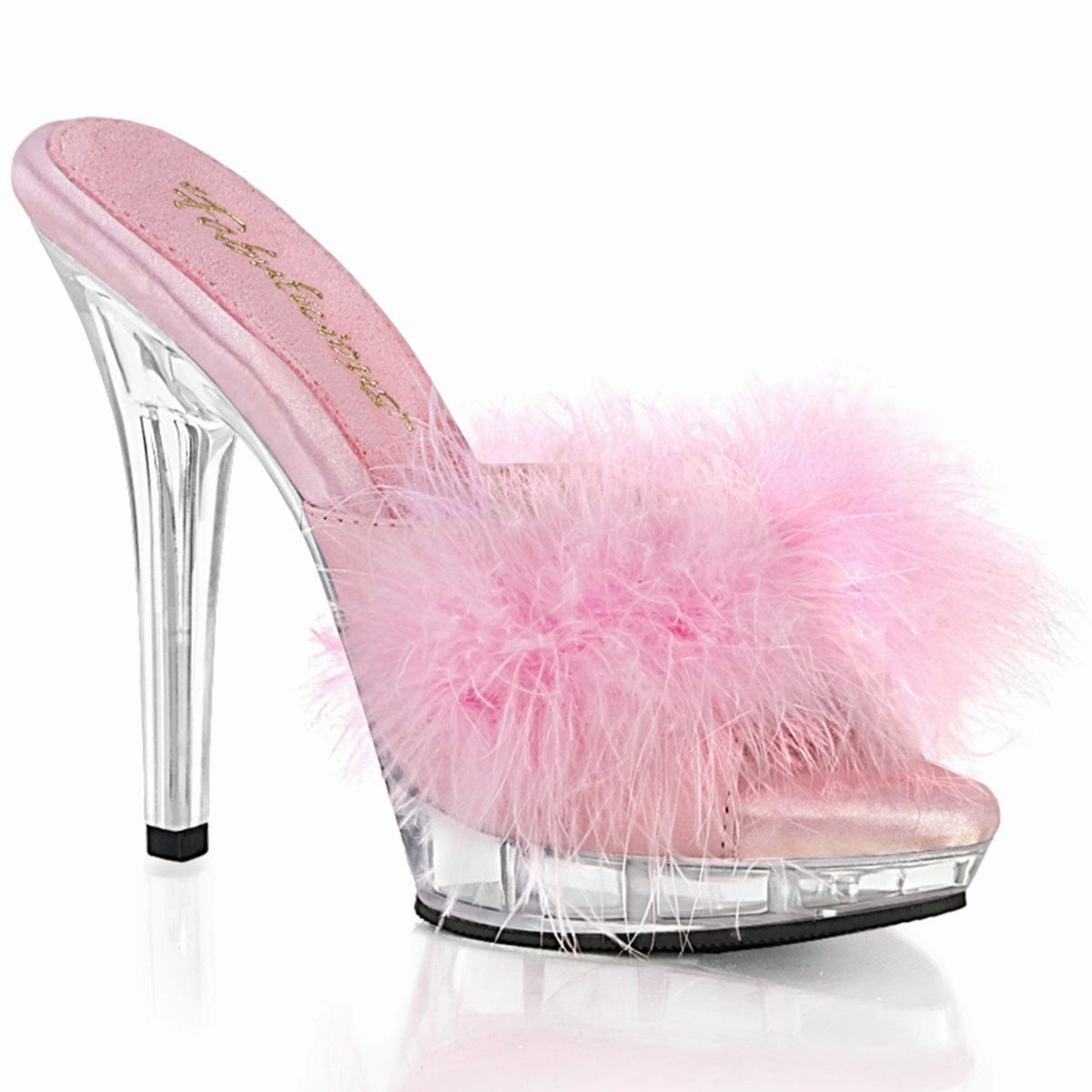 Sleek Dress Shoes LIP-101-8 Baby Pink Satin-Fur/Clear