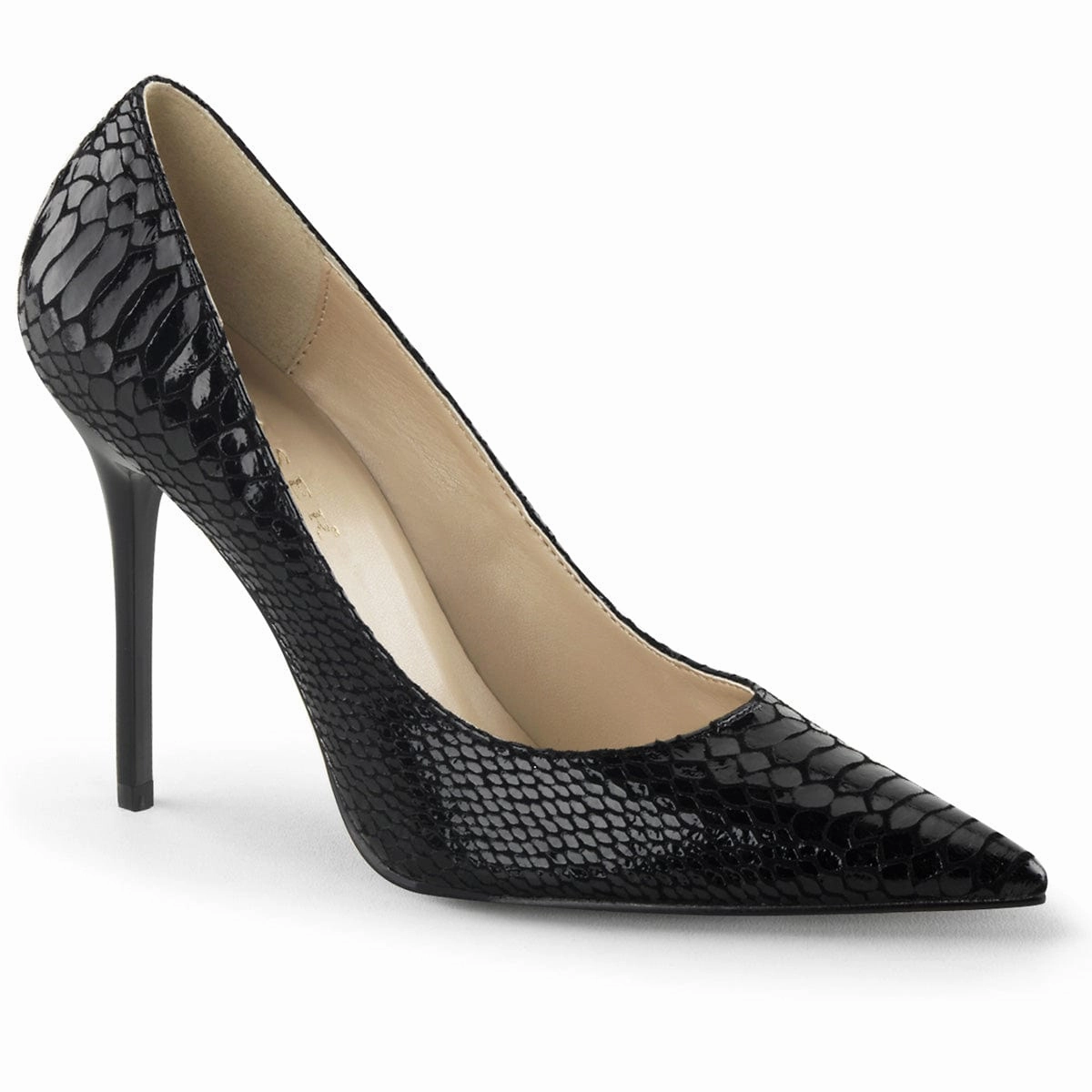 Glam Heels Wide toe box CLASSIQUE-20SP Black Snake-Print Leather