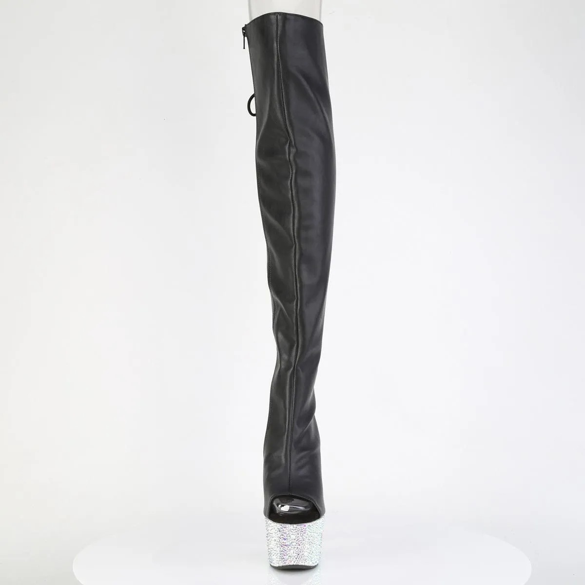 Lace Up Style Superior Design BEJEWELED-3019MS-7 Black Faux Leather/Silver AB Rhinestones