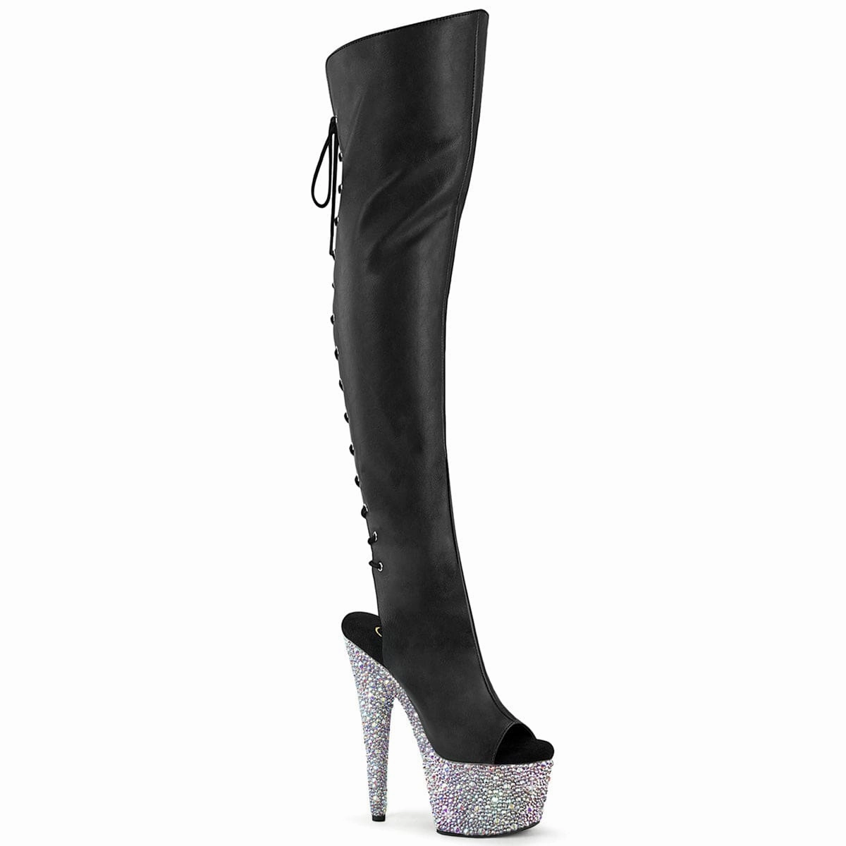 Winter Footwear Durable Layer BEJEWELED-3019MS-7 Black Faux Leather/Silver AB Rhinestones