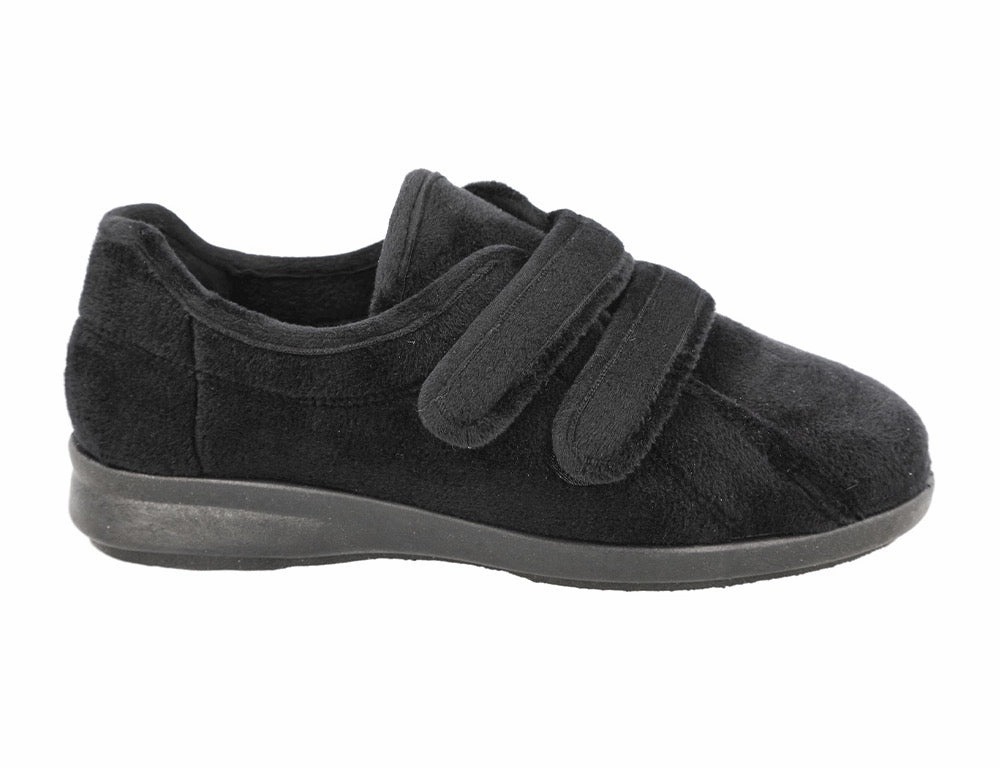 Soft Match All Womens Wide Fit Adjustable Fork Black Slippers