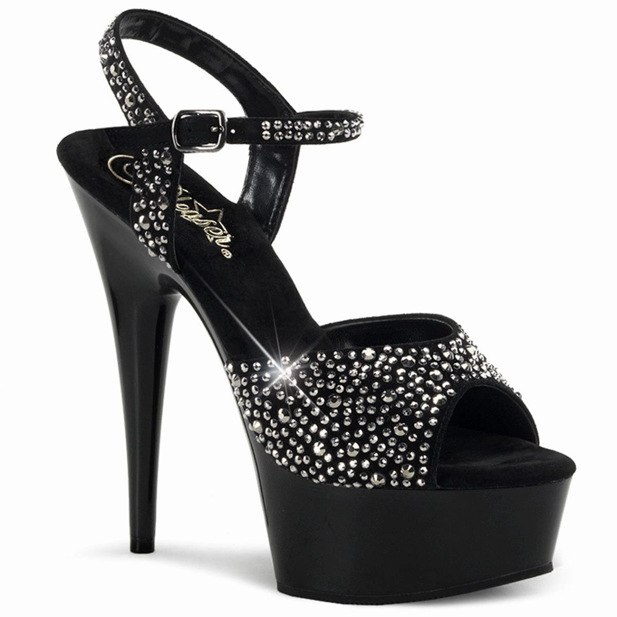 Smart Comfort DELIGHT-609RS Black Suede-Pewter Rhinestones/ Black
