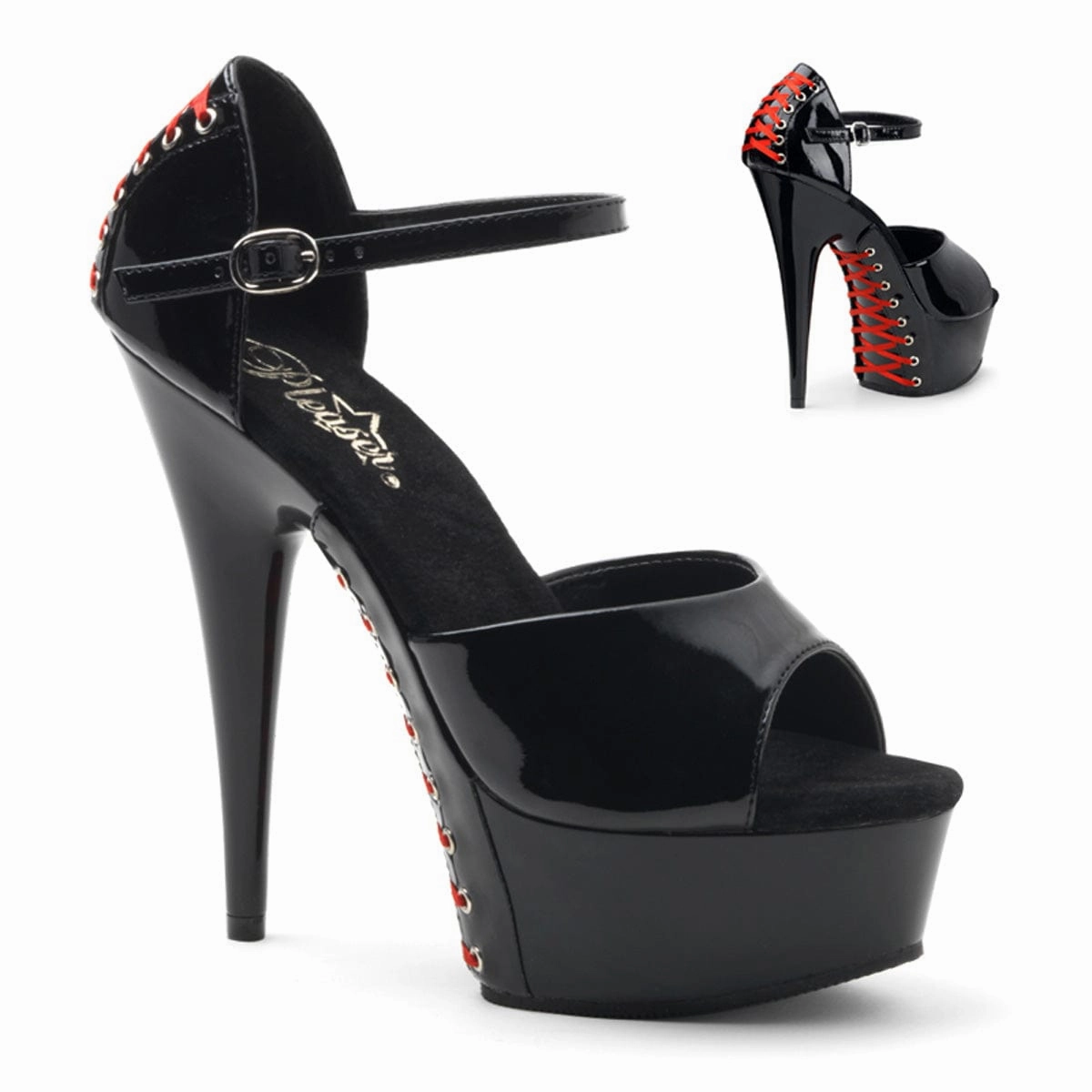 Party Ready DELIGHT-660FH Black Patent/Black (Red Lace)