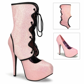 TEEZE-31G Baby Pink Mini Glitter Dressy High Heels