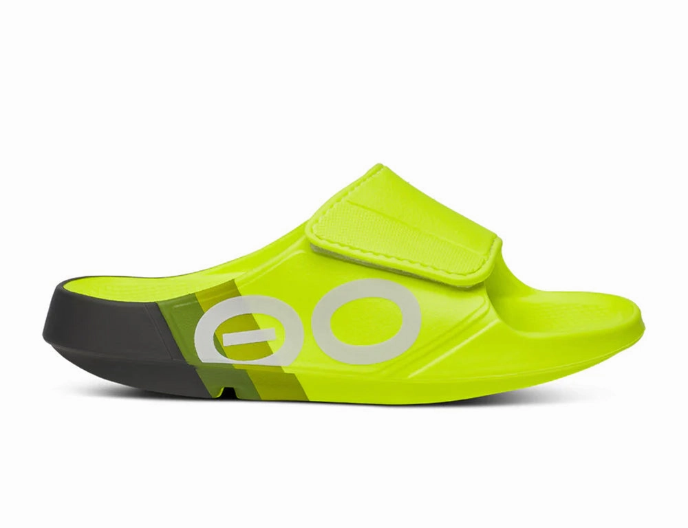 OOfos OOahh Sport Flex Electro Rally Recovery Slides Clear Glow