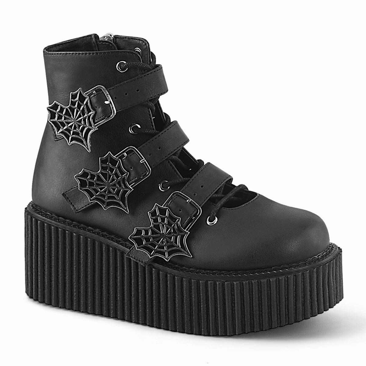 Transitional Style Fur Trim CREEPER-260 Black Vegan Leather