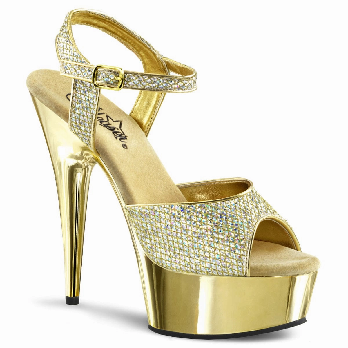 Adjustable Sole DELIGHT-609G Gold Multi Glitter/Gold Chrome
