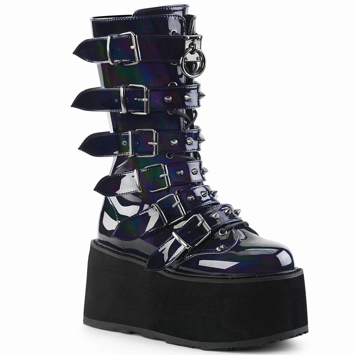 DAMNED-225 Black Hologram Mid-Calf Boots Firm Ground