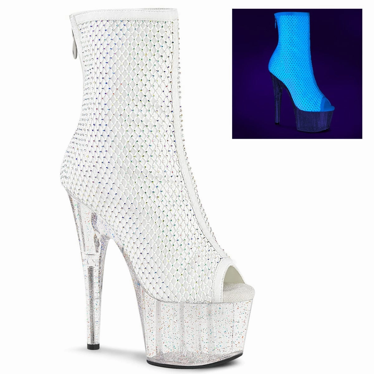 ADORE-1031GM White Fabric-Rhinestones Mesh/Clear Athletic Edge Strong Sole