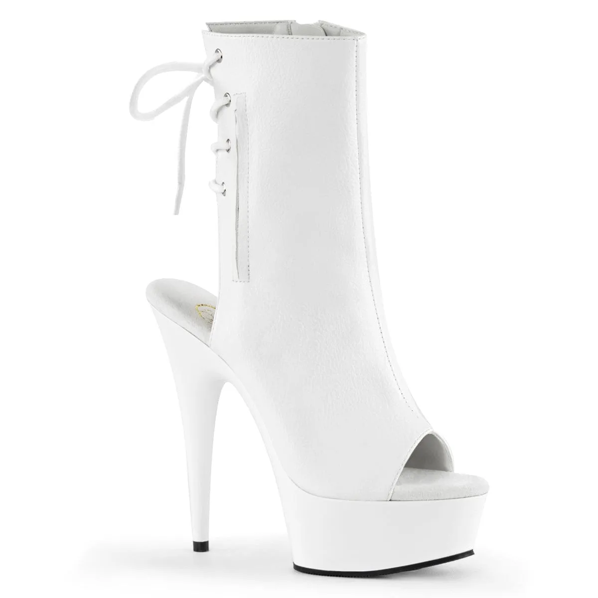 DELIGHT-1018 White Faux Leather/White Lace Up