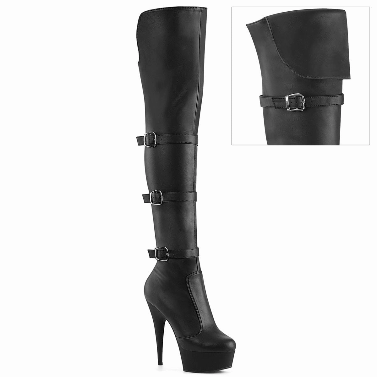 DELIGHT-3018 Black Stretch Faux Leather/Black Matte Zip   Up Design ReinforcedHeel
