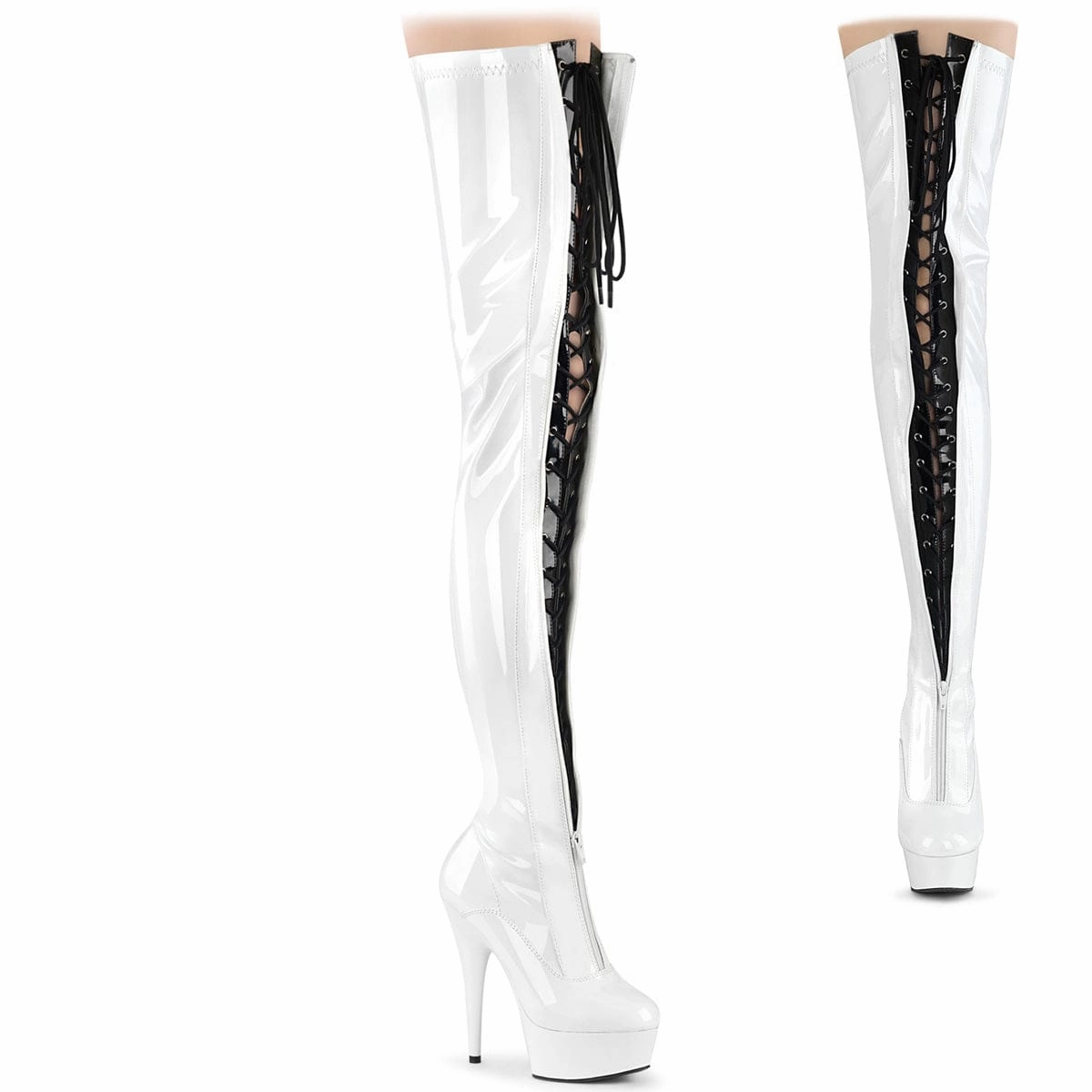 DELIGHT-3027 White-Black Stretch Patent/White No Fuss