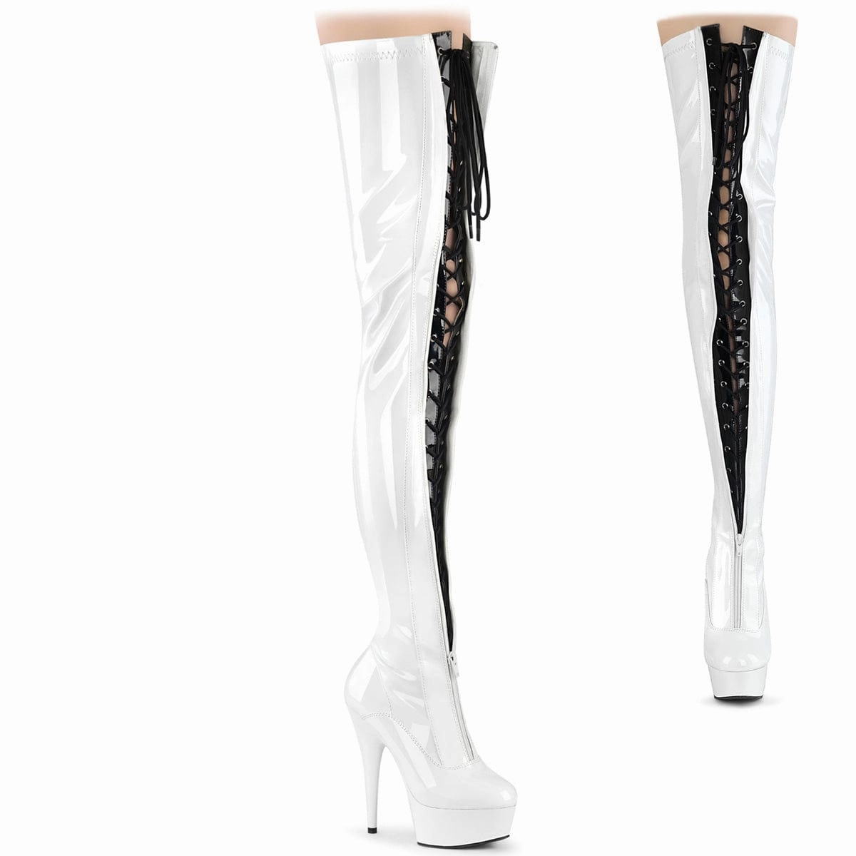 DELIGHT-3027 White-Black Stretch Patent/White Antique Glow