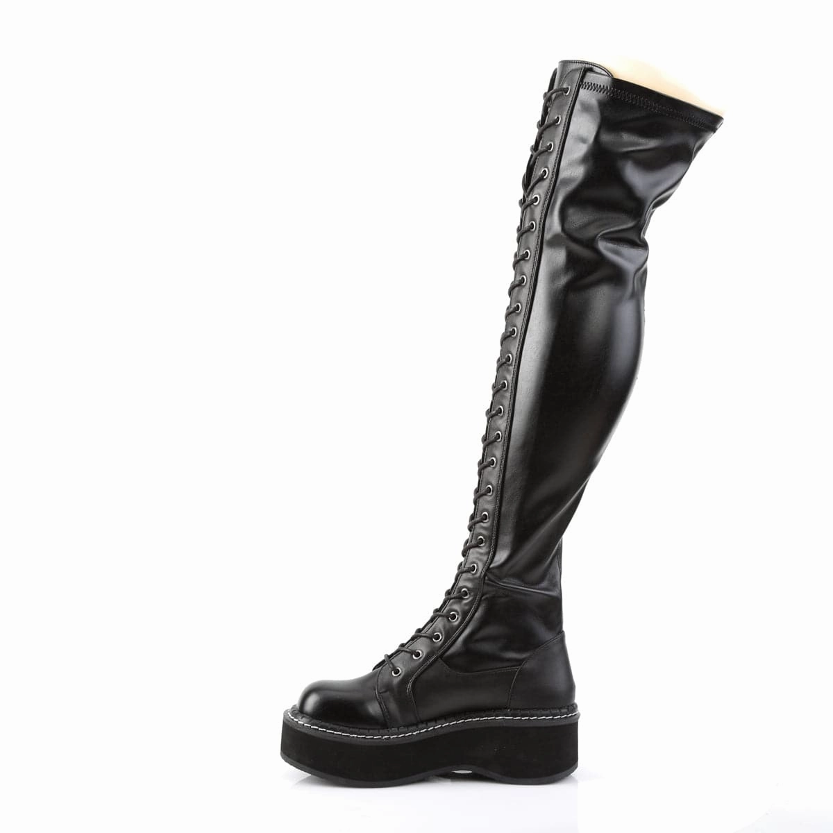 EMILY-375 Black Stretch Vegan Leather Traction Grip