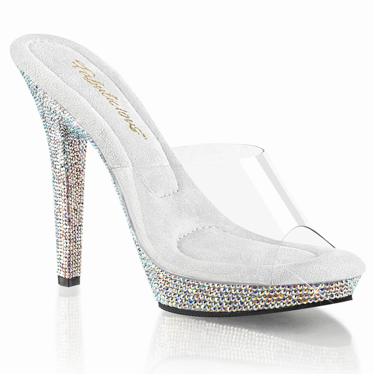 LIP-101DM Clear/ Silver Multi Rhinestones Wide Strap Heels