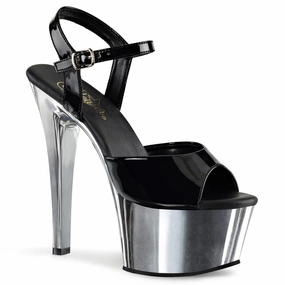 Sexy Platform Heels Flexible Design ASPIRE-609 Black Patent/Silver Chrome