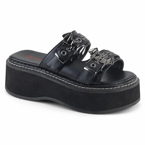 EMILY-100 Black Vegan Leather morning run Cool Sandals