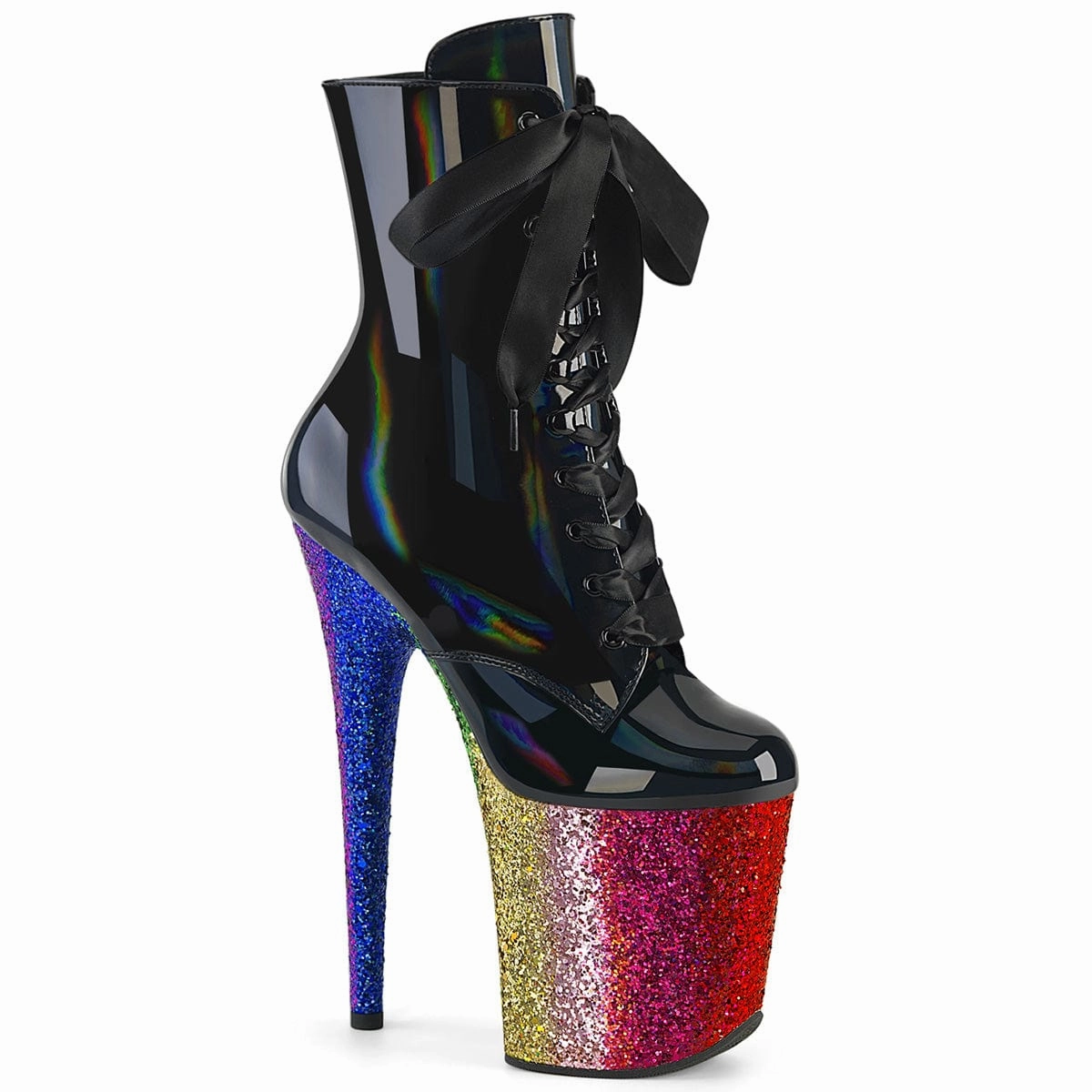 Comfortable ankle FLAMINGO-1020HG Black Hologram Patent/Rainbow Glitter