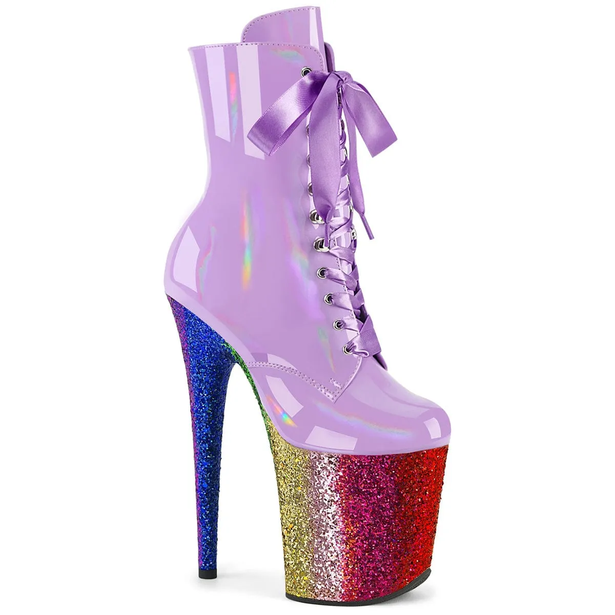 FLAMINGO-1020HG Lavender Hologram Patent/Rainbow Glitter Light Step Reinforced Seams