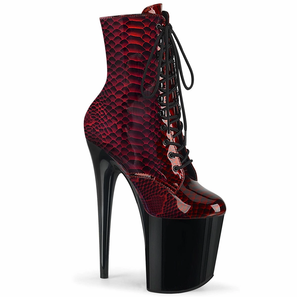 FLAMINGO-1020SP Red Snake Print Patent/Black Outdoor Daily Stable Ankle